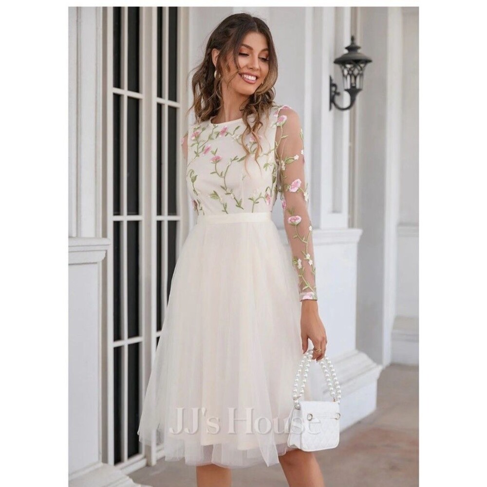 NWT JJ's House Venessa Dress Sz XL Fit + Flare Cream Lace Floral Embroidered